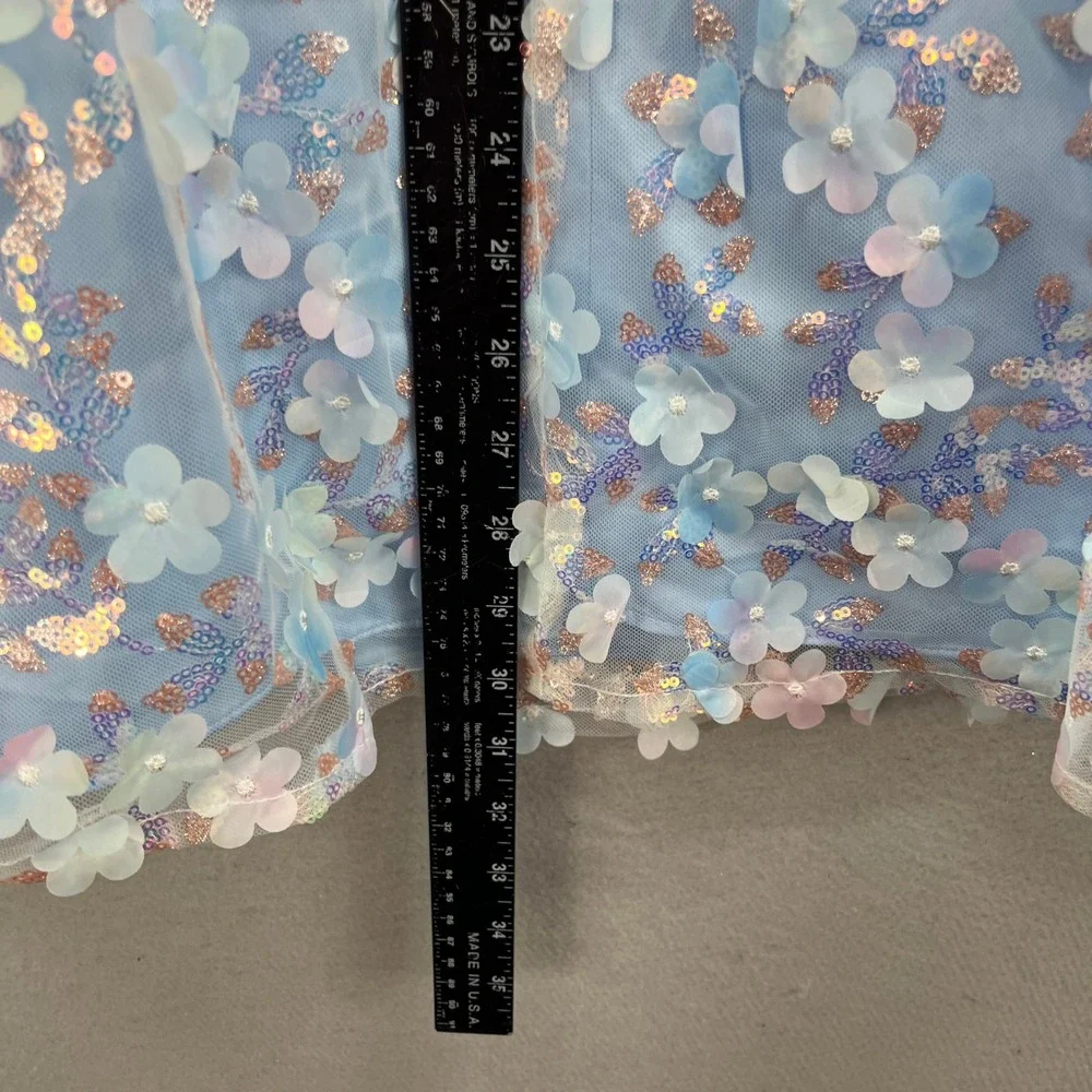 Rare Editions Dress Girls 16 Light Blue Floral Applique Sequin Party Formal NWT